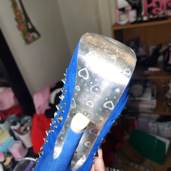 Y2k Mcbling Blue 💙✨️  rhinestone and silver studded platform high heels - Picture 6 of 8